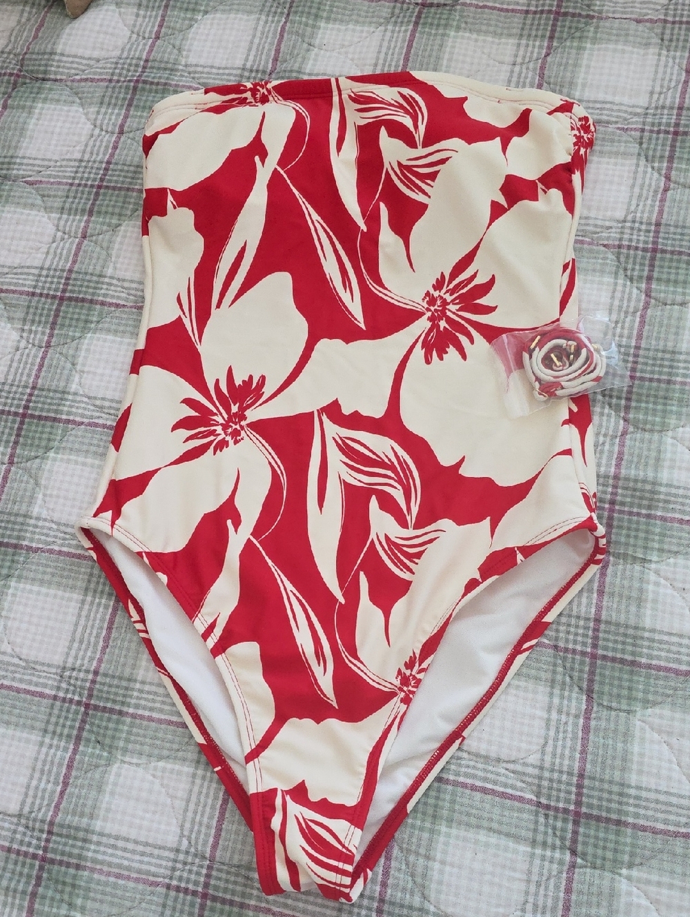 Shade & Shore Red and Cream Floral One-Piece Swim